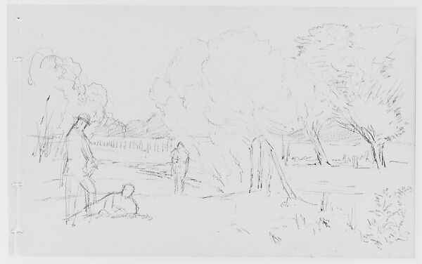 Landscape with Figures (from Sketchbook), Thomas Moran (American (born England), Bolton, Lancashire 1837–1926 Santa Barbara, California), Graphite on paper, American 