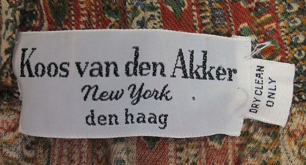 Ensemble, Koos van den Akker (American, born Netherlands, The Hague 1939–2015 New York), cotton, Dutch