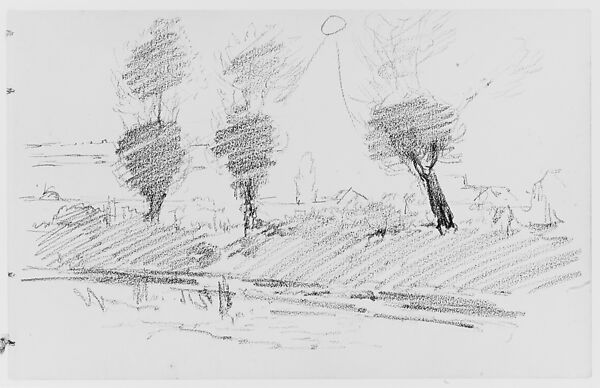 Landscape with Trees (from Sketchbook), Thomas Moran (American (born England), Bolton, Lancashire 1837–1926 Santa Barbara, California), Graphite on paper, American 