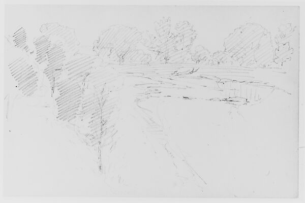 Landscape with Lake (from Sketchbook), Thomas Moran (American (born England), Bolton, Lancashire 1837–1926 Santa Barbara, California), Graphite on paper, American 