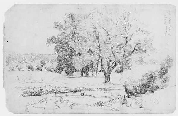 Landscape (from Bridge/ Looking Down Stream) (from Sketchbook), Thomas Moran (American (born England), Bolton, Lancashire 1837–1926 Santa Barbara, California), Graphite on paper, American 