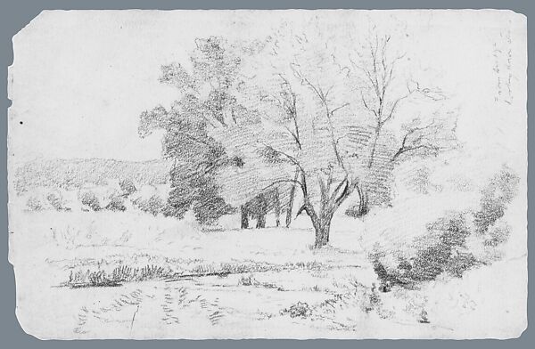 Landscape (from Bridge/ Looking Down Stream) (from Sketchbook), Thomas Moran (American (born England), Bolton, Lancashire 1837–1926 Santa Barbara, California), Graphite on paper, American