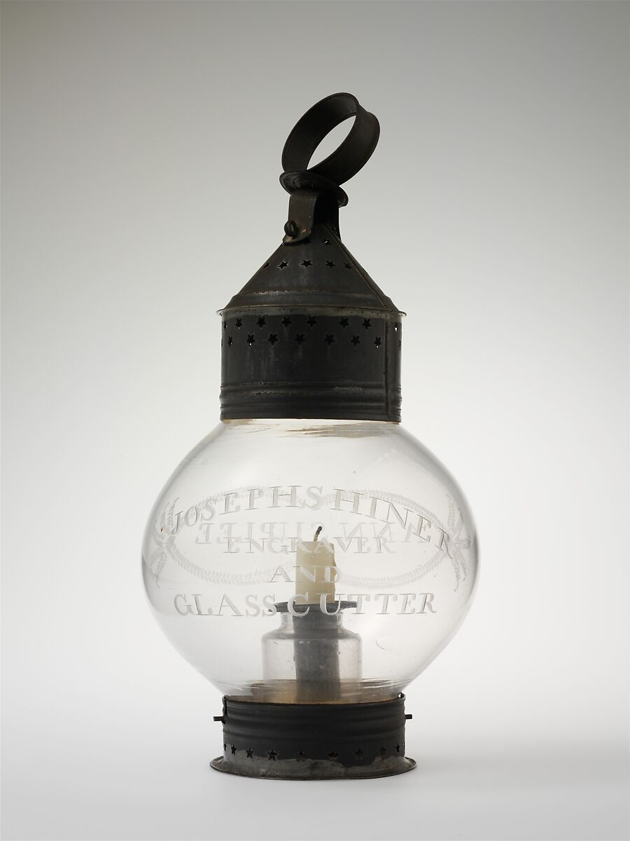 Lantern, M&#39;Cord &amp; Shiner, Blown and engraved glass, tin, American 