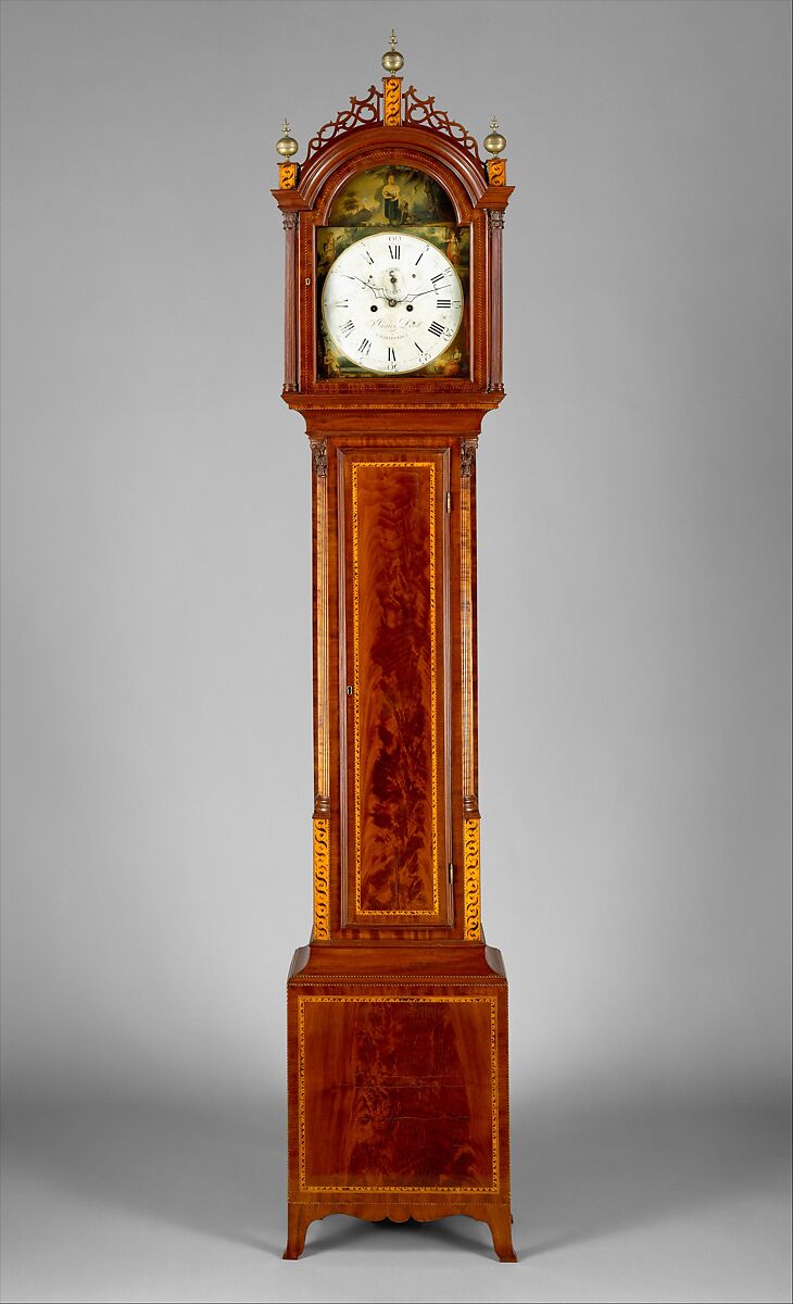 Tall Clock, Case attributed to Thomas Seymour (1771–1848), Mahogany, mahogany veneer,
maple with white pine, American 