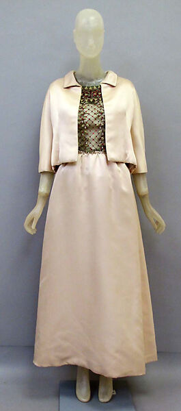 Ensemble, House of Balenciaga (French, founded 1937), silk, metal, synthetic, glass, Spanish 
