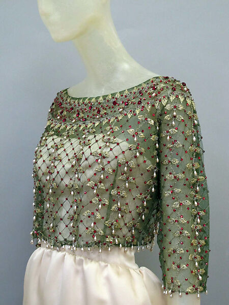 Ensemble, House of Balenciaga (French, founded 1937), silk, metal, synthetic, glass, Spanish