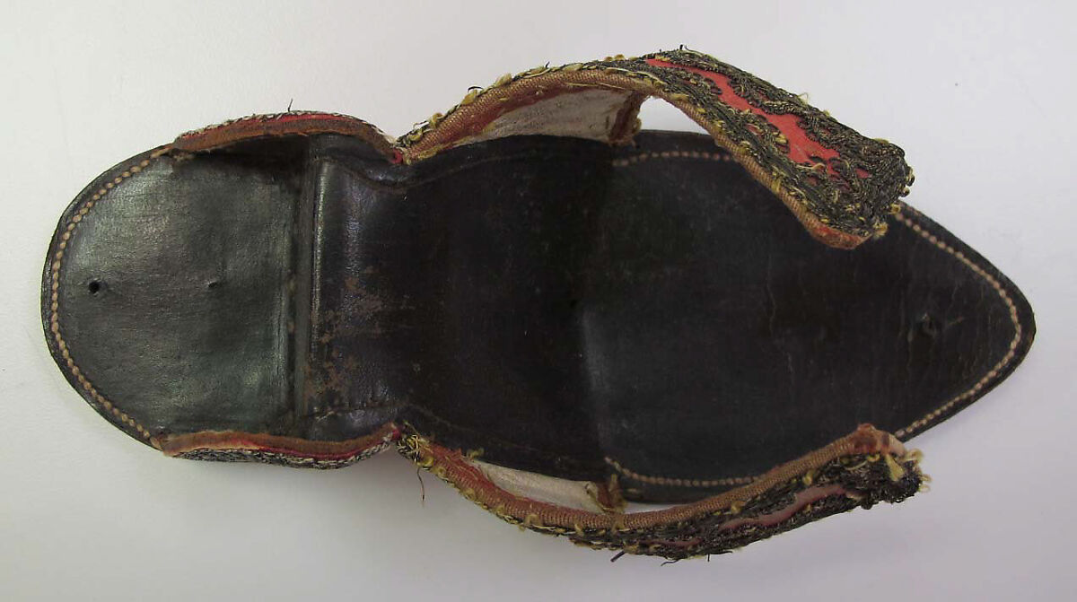 Pattens, leather, silk, European