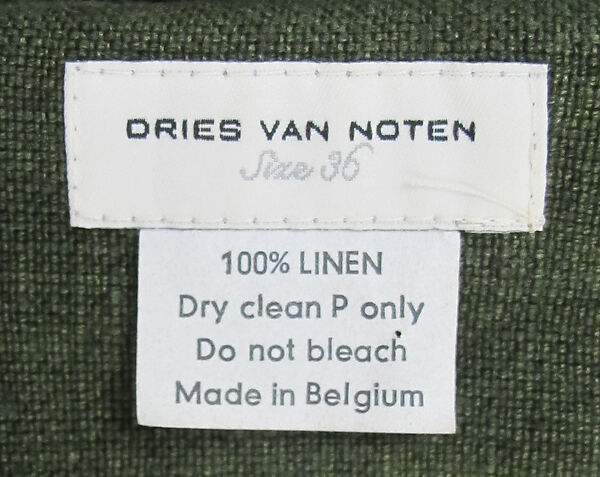 Suit, Dries Van Noten (Belgian, born 1958), linen, silk, synthetic, metal, Belgian