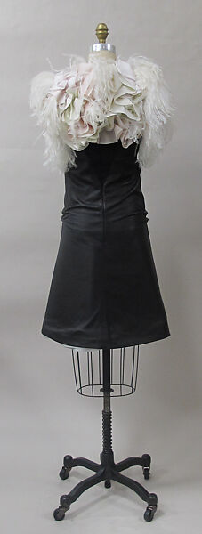 Dress, House of Balenciaga (French, founded 1937), leather, silk, cotton, ostrich feathers, metal, French