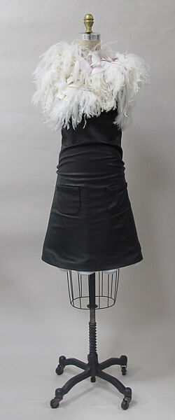 Dress, House of Balenciaga (French, founded 1937), leather, silk, cotton, ostrich feathers, metal, French 