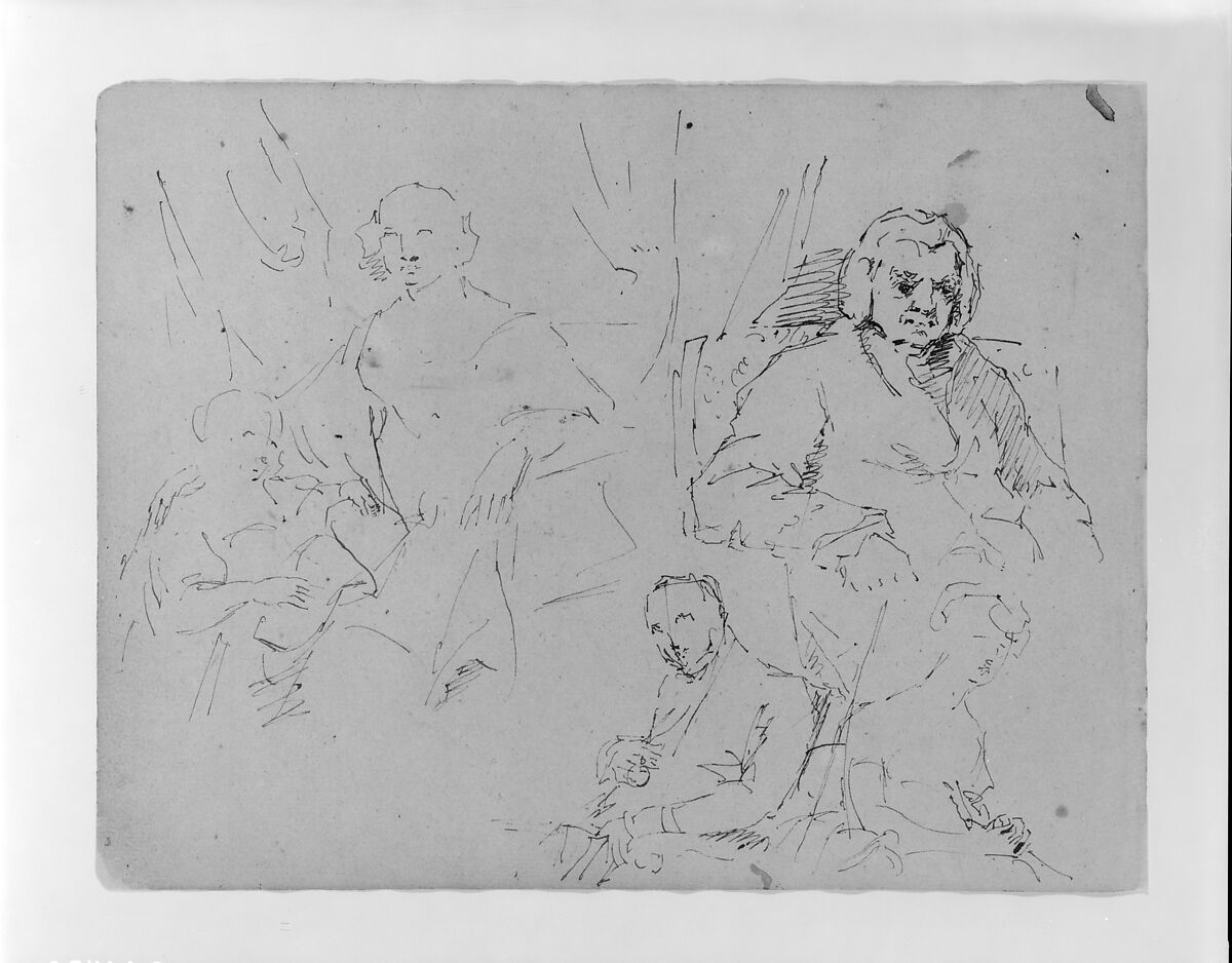 Four Portrait Sketches (from Sketchbook), Thomas Sully (American, Horncastle, Lincolnshire 1783–1872 Philadelphia, Pennsylvania), Ink, wash, on paper, American 