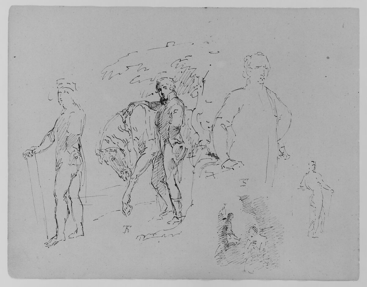 Charles I, after Van Dyke Dismounted Equestrian Portrait; Colonel George Kitts Coussmaker, after Reynolds (from Sketchbook), Thomas Sully (American, Horncastle, Lincolnshire 1783–1872 Philadelphia, Pennsylvania), Ink, wash, on paper, American 