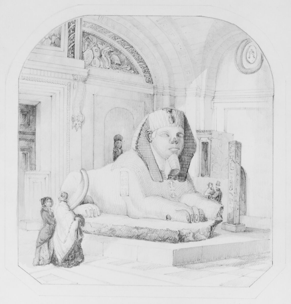 Sphinx in the Louvre, Henry Jackson Morton (1807–1890), Graphite and gray watercolor wash on off-white wove paper, American