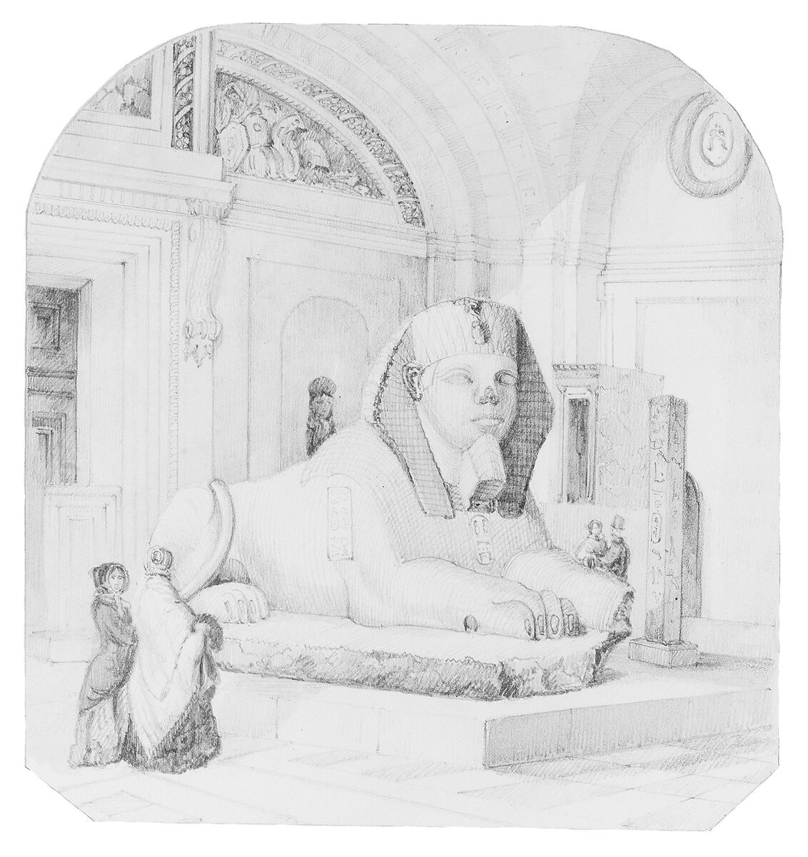 Sphinx in the Louvre, Henry Jackson Morton (1807–1890), Graphite and gray watercolor wash on off-white wove paper, American 