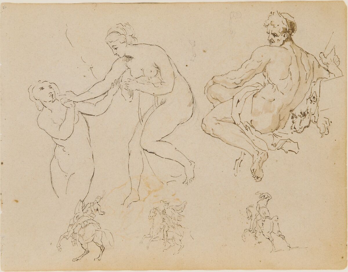 Thomas Sully Two Female Nudes Seated Male Nude After Michelangelo