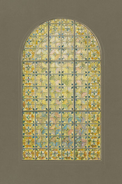 Design for geometric window, Louis C. Tiffany (American, New York 1848–1933 New York), Watercolor, gouache, pen and black ink, and graphite on off-white artist board, American