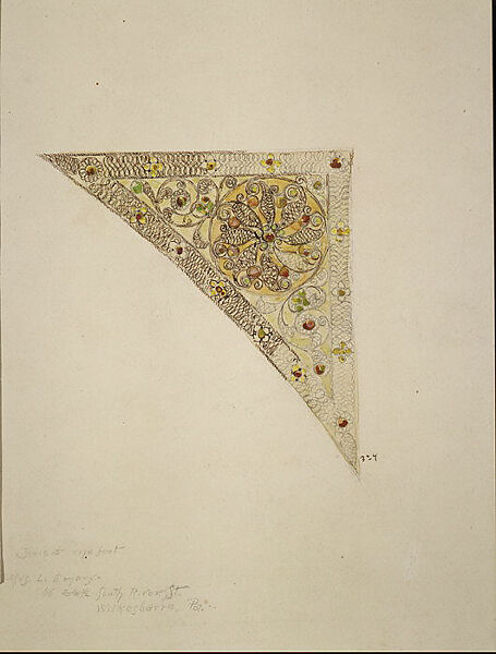 Design for a filigree spandrel, Louis C. Tiffany (American, New York 1848–1933 New York), Ink and watercolor over graphite on paper, American