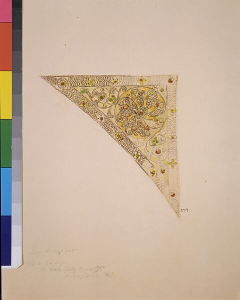 Design for a filigree spandrel, Louis C. Tiffany (American, New York 1848–1933 New York), Ink and watercolor over graphite on paper, American