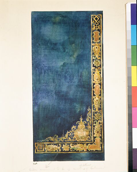 Design for a portiere, Louis C. Tiffany (American, New York 1848–1933 New York), Transparent and opaque watercolor and graphite on off-white wove paper mounted to a paper-faced paper board, American