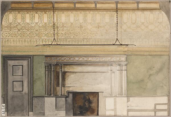 Design for Henry Field Memorial Gallery at the Art Institute of Chicago, Louis C. Tiffany (American, New York 1848–1933 New York), Watercolor, pen and silver- and copper-colored metallic inks, brown and black inks, and graphite on off-white wove paper, American 