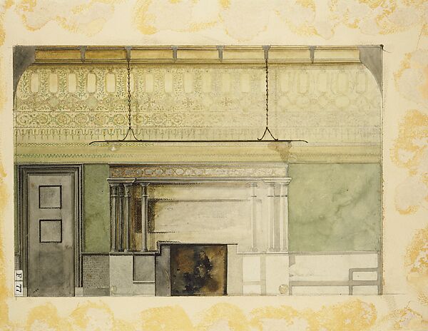 Design for Henry Field Memorial Gallery, Art Institute of Chicago, Louis C. Tiffany (American, New York 1848–1933 New York), Transparent and opaque watercolor, pen and silver- and copper-colored metallic inks, brown and black inks, and graphite on off-white wove paper, American
