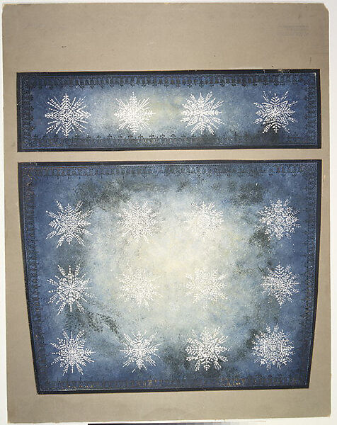 Design for ceiling of Hershey Community Theater, Hershey, Pennsylvania, Louis C. Tiffany (American, New York 1848–1933 New York), Transparent and opaque watercolor, aluminum paint and bronze powder, metallic ink on artist board with orginal shaped window mat, American