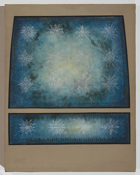 Design for ceiling of Hershey Community Theater, Hershey, Pennsylvania, Louis C. Tiffany (American, New York 1848–1933 New York), Transparent and opaque watercolor, aluminum paint and bronze powder, metallic ink on artist board with orginal shaped window mat, American