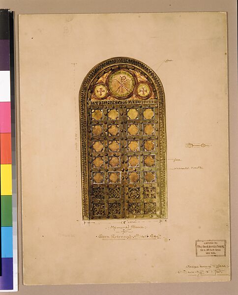 Design for "Memorial Doors for Eben Greenough Scott Esq.", Louis C. Tiffany (American, New York 1848–1933 New York), Transparent and opaque watercolor, ink, and graphite on paper mounted on paperboard with window mat, American