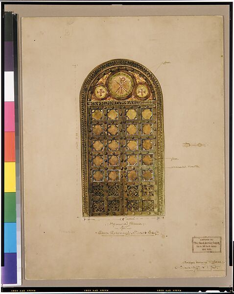 Design for "Memorial Doors for Eben Greenough Scott Esq.", Louis C. Tiffany (American, New York 1848–1933 New York), Transparent and opaque watercolor, ink, and graphite on paper mounted on paperboard with window mat, American