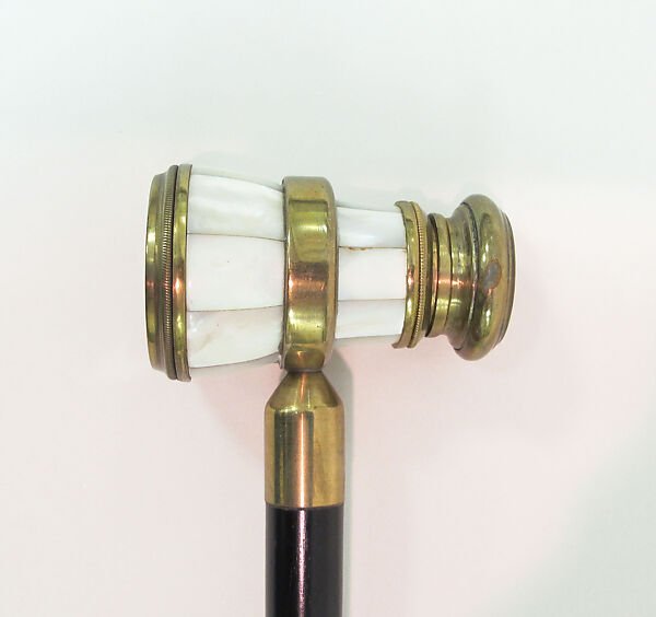 Walking stick, wood, metal, mother-of-pearl, glass, French
