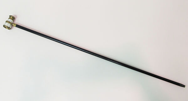Walking stick, wood, metal, mother-of-pearl, glass, French