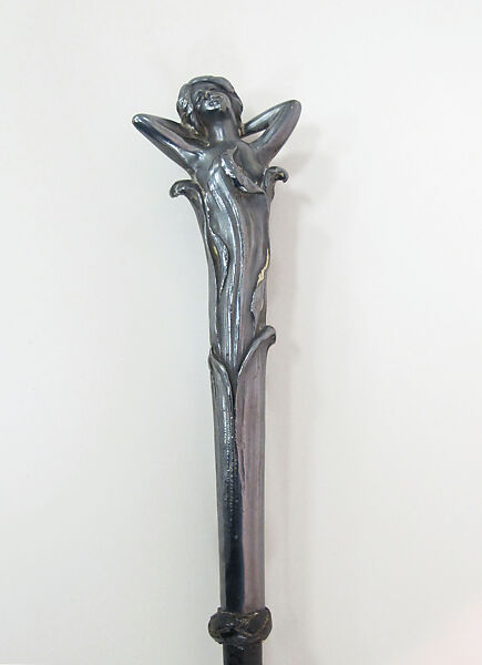 Walking stick, silver, leather, American or European 