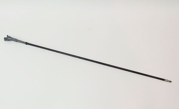 Walking stick, silver, leather, American or European