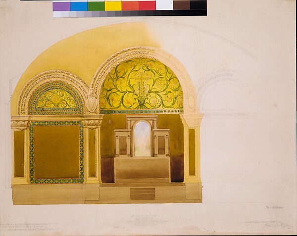 Suggestion for decoration, St. John's Reform Church, Allentown, PA, Louis C. Tiffany (American, New York 1848–1933 New York), Watercolor and graphite on paper on paper board, American