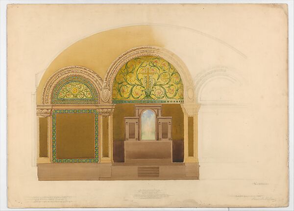 Design for the altar wall from Saint John's Reformed Church, Allentown, Pennsylvania, Louis C. Tiffany (American, New York 1848–1933 New York), Watercolor and graphite, American 