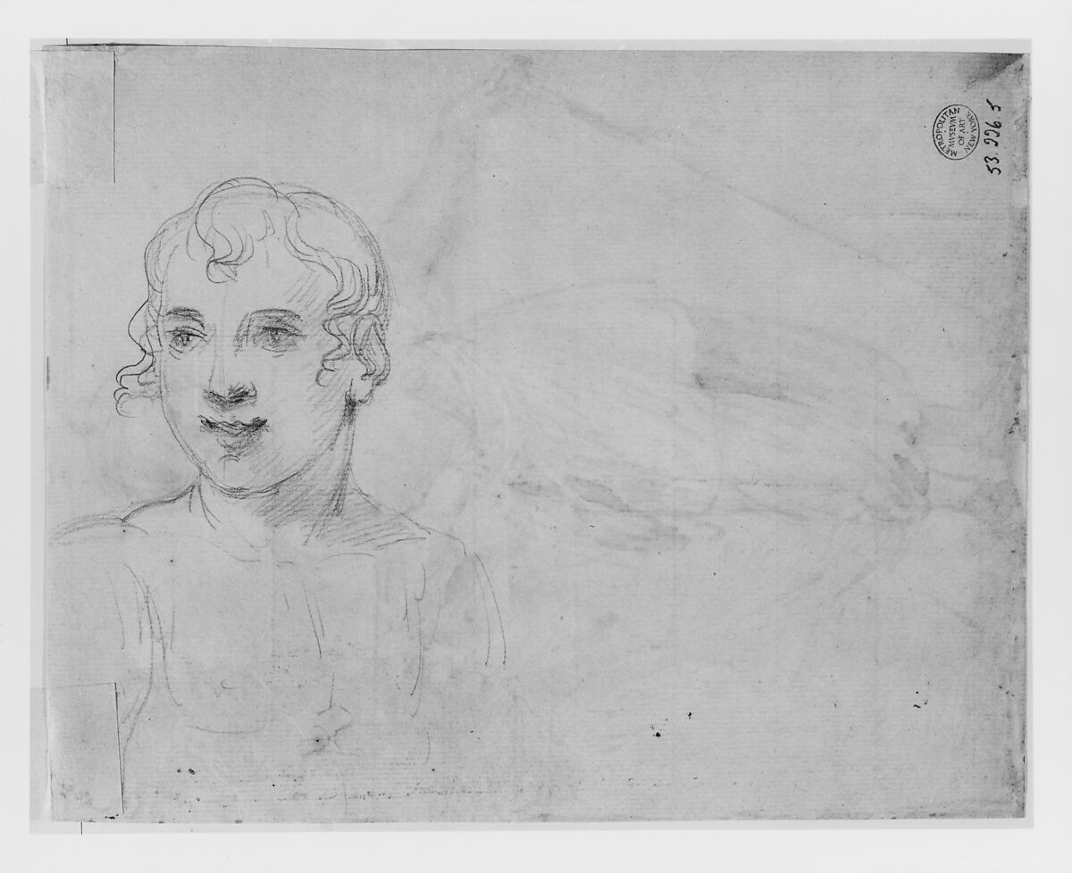 Half-Length Figure Sketch, Mather Brown (American, Boston, Massachusetts 1761–1831 London), Graphite on off-white laid paper, American