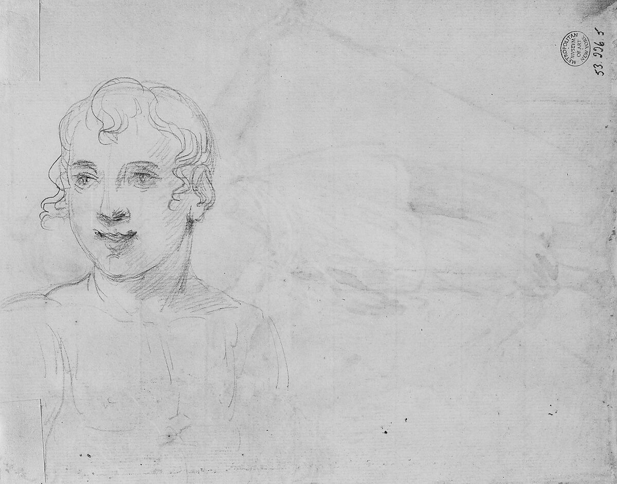 Half-Length Figure Sketch, Mather Brown (American, Boston, Massachusetts 1761–1831 London), Graphite on off-white laid paper, American 