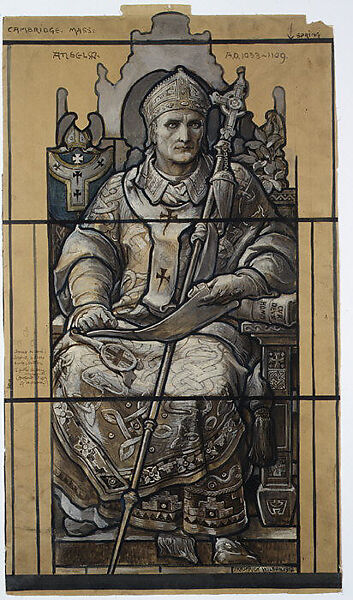 Cartoon for window, Saint Anselm, St. John's Chapel Episcopal Divinity School, Cambridge, Massachusetts, Louis C. Tiffany (American, New York 1848–1933 New York), Watercolor, gouache, ink, and graphite on wove paper, American