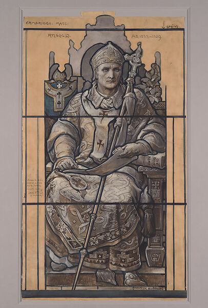 Cartoon for window, Saint Anselm, St. John's Chapel Episcopal Divinity School, Cambridge, Massachusetts, Louis C. Tiffany (American, New York 1848–1933 New York), Watercolor, gouache, ink, and graphite on wove paper, American