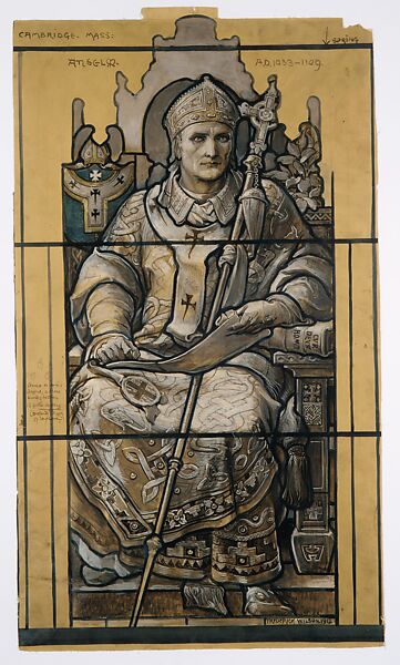 Cartoon for window, Saint Anselm, St. John's Chapel Episcopal Divinity School, Cambridge, Massachusetts, Louis C. Tiffany (American, New York 1848–1933 New York), Watercolor, gouache, ink, and graphite on wove paper, American