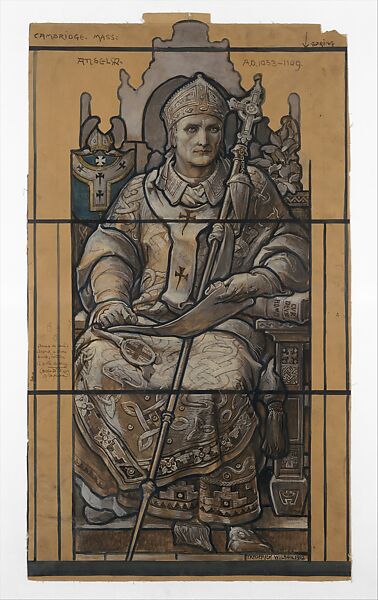 Cartoon for window, Saint Anselm, St. John's Chapel Episcopal Divinity School, Cambridge, Massachusetts, Louis C. Tiffany (American, New York 1848–1933 New York), Watercolor, gouache, ink, and graphite on wove paper, American