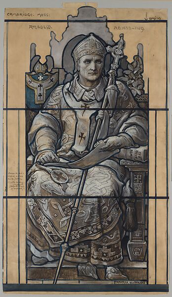 Cartoon for window, Saint Anselm, St. John's Chapel Episcopal Divinity School, Cambridge, Massachusetts, Louis C. Tiffany (American, New York 1848–1933 New York), Watercolor, gouache, ink, and graphite on wove paper, American 