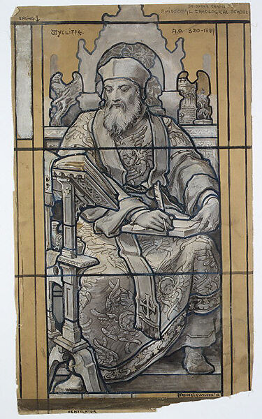 Cartoon for window, Wycliffe, St. John's Chapel Episcopal Divinity School, Cambridge, Massachusetts, Louis C. Tiffany (American, New York 1848–1933 New York), Watercolor, gouache, graphite, and powdered charcoal for pouncing, American 