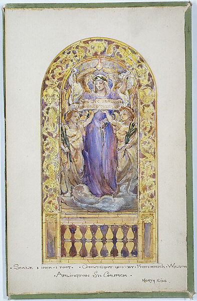 Design for beatitude window, Arlington Street Church, Boston, Louis C. Tiffany (American, New York 1848–1933 New York), Transparent and opaque watercolor, brown ink, and graphite on paper, mounted within cloth-covered portfolio, American