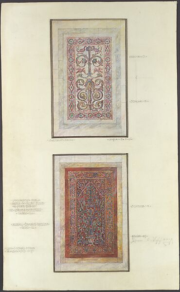 Suggestion for Marble & Mosaic Floor, Louis C. Tiffany (American, New York 1848–1933 New York), Watercolor, gouache, and graphite on off-white wove paper, American 