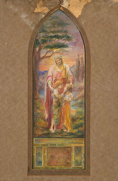 "Suggestion, for, Window, Mrs. Walter C. Tetor, Kingston, [?Pennsylvania], Louis C. Tiffany (American, New York 1848–1933 New York), Transparent and opaque watercolor, ink, and graphite on collage of gelatin silver print mounted on paper, American