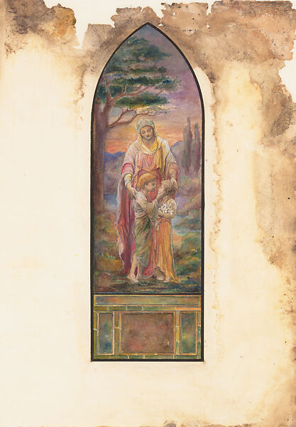 "Suggestion, for, Window, Mrs. Walter C. Tetor, Kingston, [?Pennsylvania], Louis C. Tiffany (American, New York 1848–1933 New York), Transparent and opaque watercolor, ink, and graphite on collage of gelatin silver print mounted on paper, American