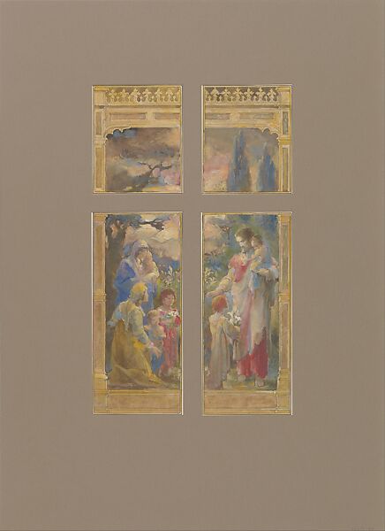 Design for  window, Mr. J.C. Williams, All Saints Chapel, Atlanta, GA,, Louis C. Tiffany (American, New York 1848–1933 New York), Watercolor, ink, graphite, and white gouache, American 