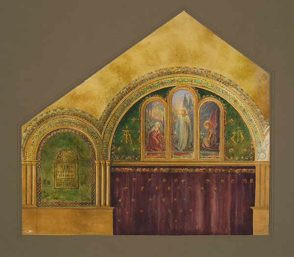 Design for chancel with Noli Me Tangere window, First Presbyterian Church, Lake Forest, Illinois, Louis C. Tiffany  American, Transparent and opaque watercolor, photograph, collage, pen and colored inks, graphite, American