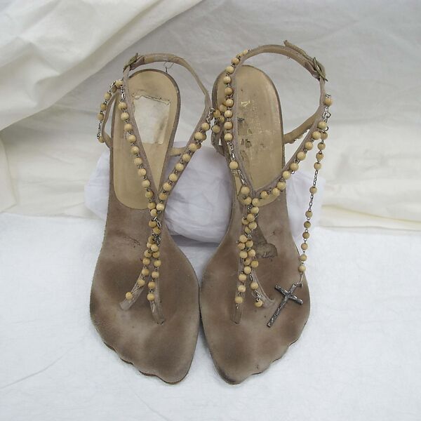 Ensemble, Alexander McQueen (British, founded 1992), (a) silk, cotton, metal (b, c) leather, synthetic, wood, metal, British